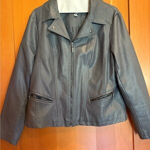 Alfani Gray Leather Jacket Classic Collar Full-Length Zipper